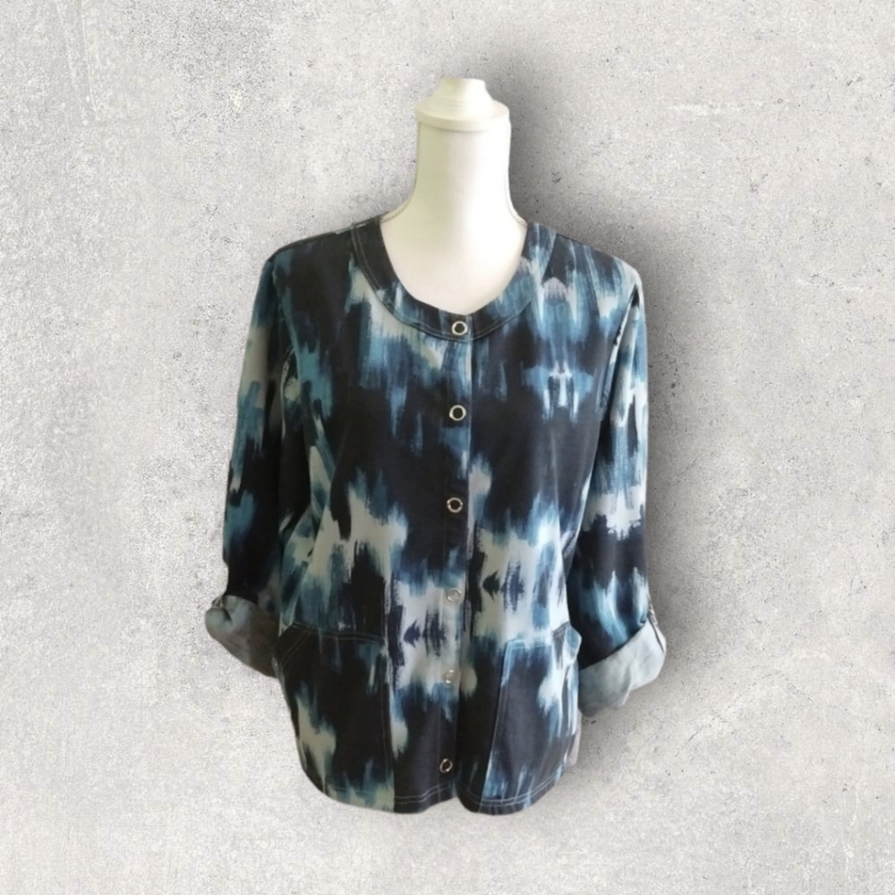 IActive Blue/Black 3/4 Sleeve Snap Jacket - Size Large